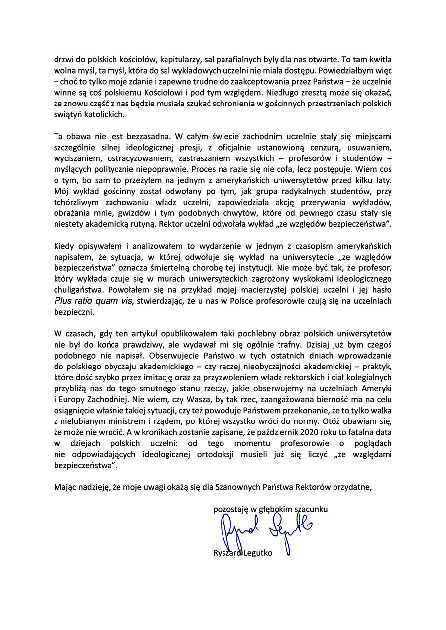 List otwarty do Konferencji Rektorw Akademickich Szk Polskich 3 listopada 2020 r.
