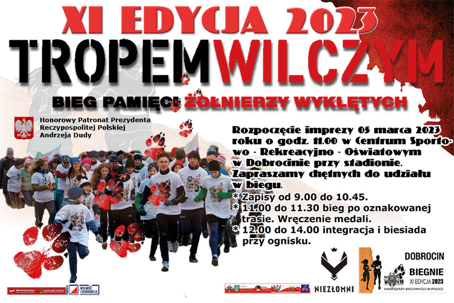 XI Bieg Pamici onierzy Wykltych TROPEM WILCZYM 2023. Dobrocin 05.03.2023.